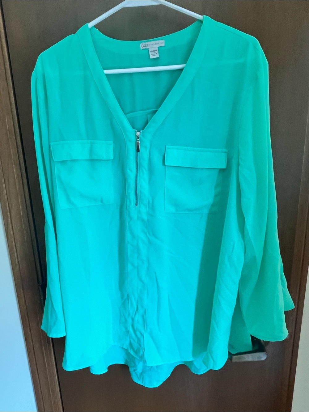 Cato 18/20 mint green V-Neck Zip Front Blouse
